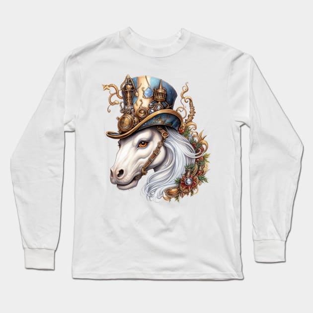 Steampunk Christmas Horse Long Sleeve T-Shirt by Chromatic Fusion Studio